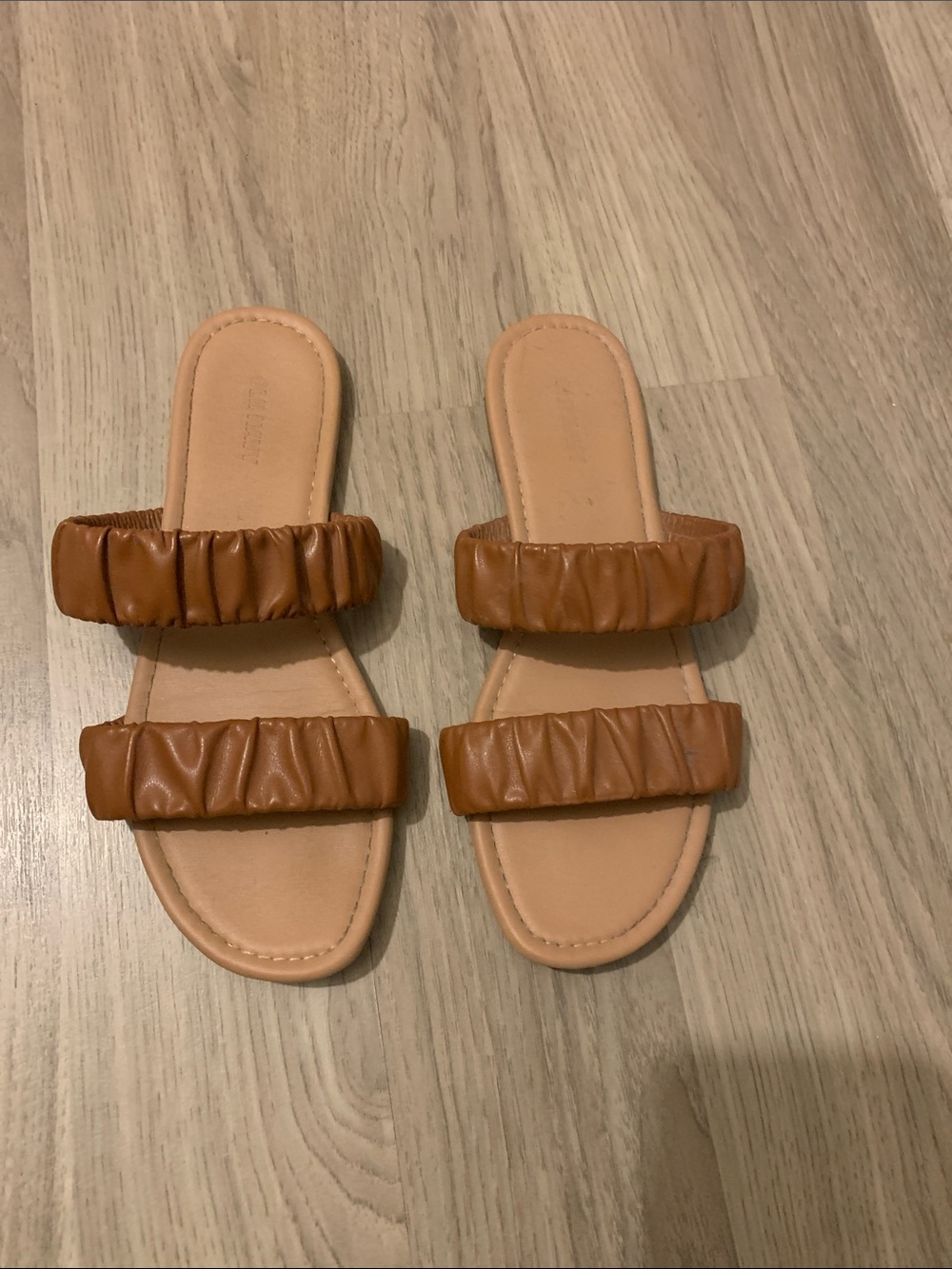 Women's Double-Strap Ruched Slide Sandals - Tan